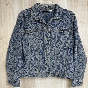 Vtg Chico's White Floral Embroidered Blue Denim Jacket Cottage Core Retro 90's 1